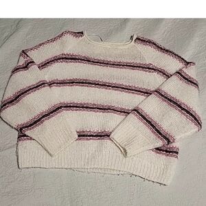 Free People Women Hockley Long Shoulder Knit Stripe Sweater Cream Pink Size XS